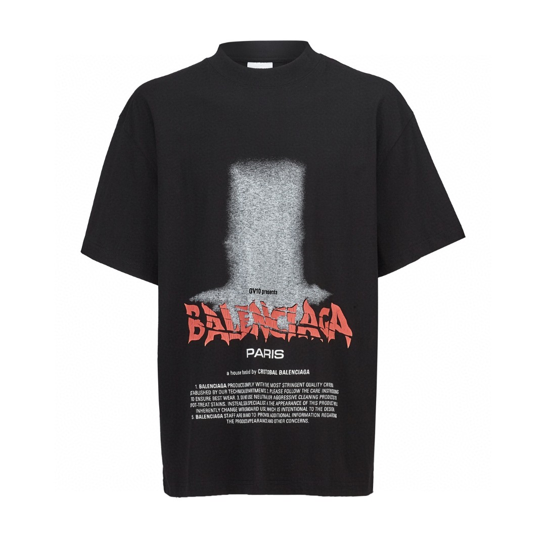 Balenciaga 巴黎世家 光柱印花圆领短袖 T恤 夏季 黑色 A0 850345TUVO41000