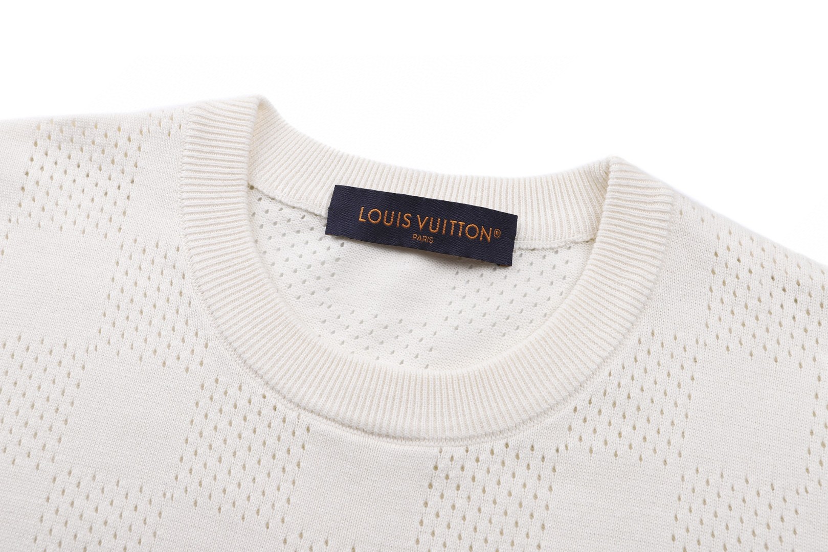 LOUIS VUITTON 路易威登 网眼棋盘格刺绣标识针织衫 短袖 T恤 白色 A7 1AK71M