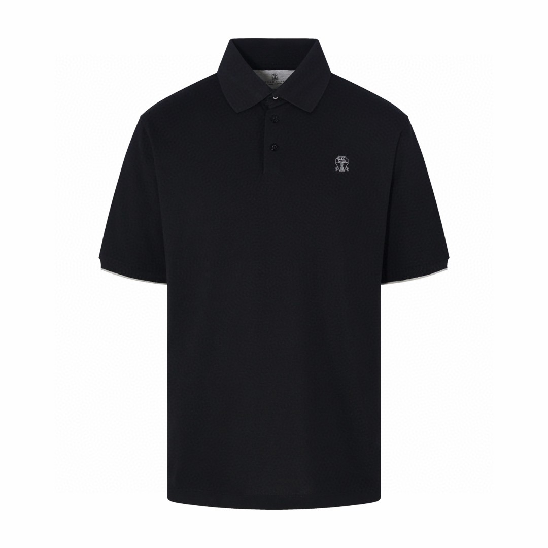Brunello Cucinelli BC 徽标刺绣Polo衫 短袖 T恤 黑色 B0