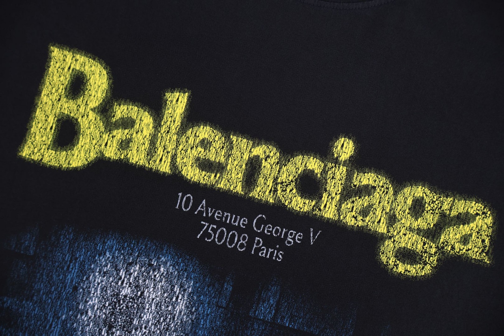 Balenciaga 巴黎世家 乔治五世大道地标艺术印花圆领短袖 T恤 夏季 黑色 A2 764235TUVO61041