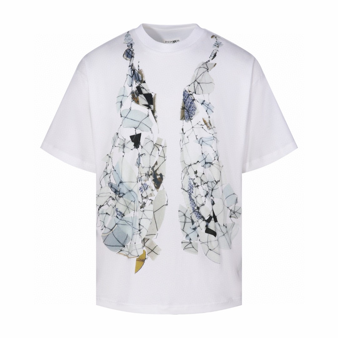 Maison Margiela 马吉拉 破碎磁盘印花圆领短袖 T恤 套头 夏季 白色 A0 SH0GC0056S24312101