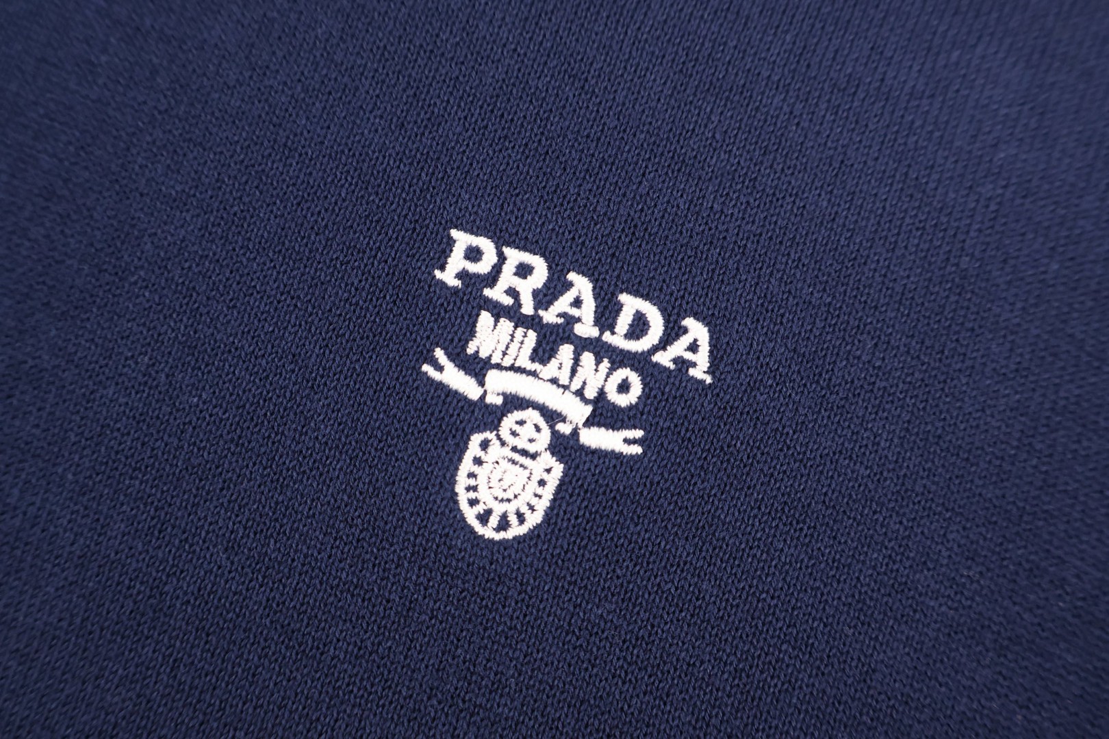 PRADA 普拉达 海鸥领老钱风针织Polo衫 针织衫 短袖 杏色 蓝色 B0 UMB814-1451-F0008-S-OOO