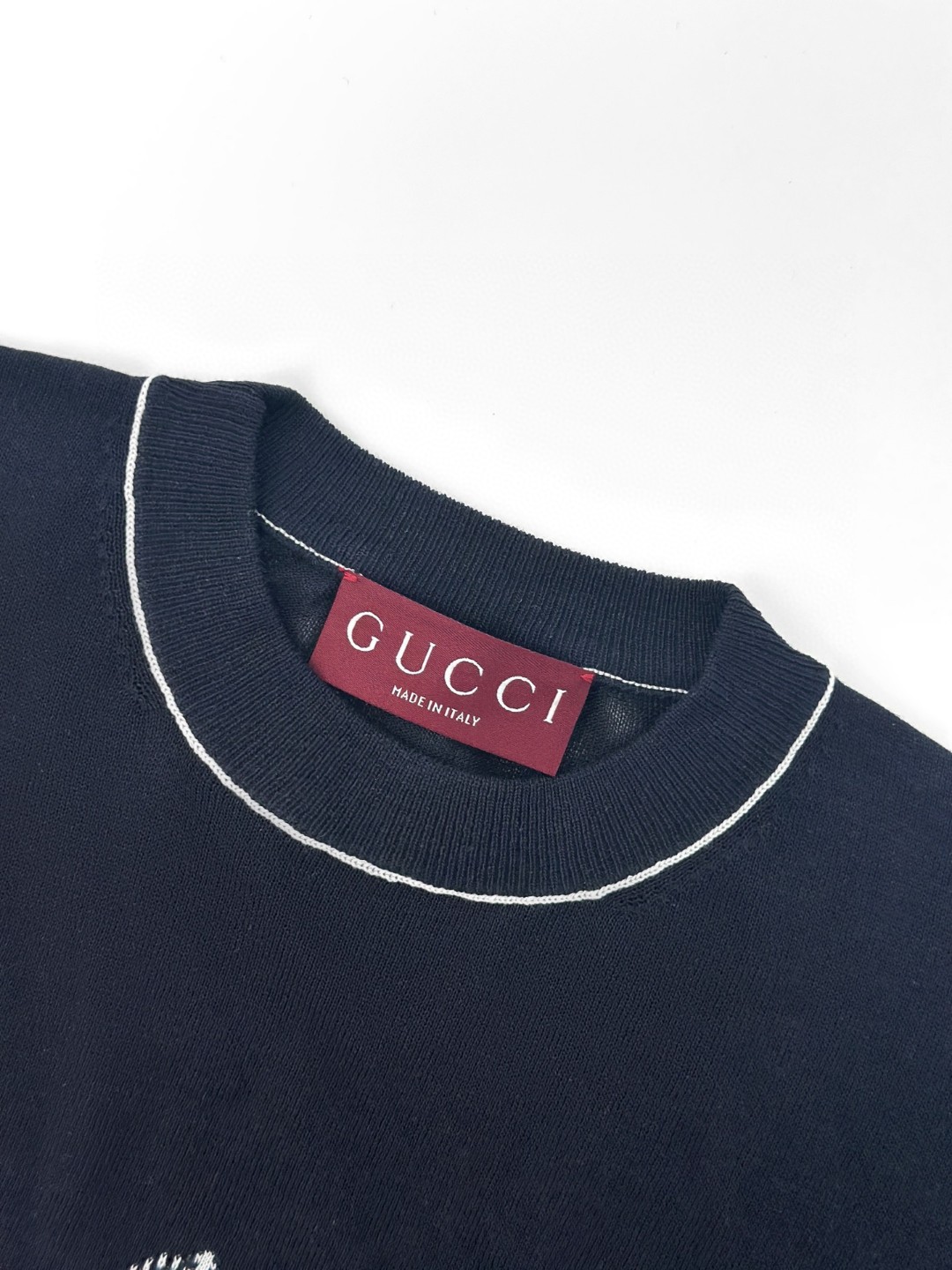 GUCCI 古驰 字母拼色嵌花针织衫短袖 T恤 夏季 藏蓝色 A7 851828-XKFC8-4041