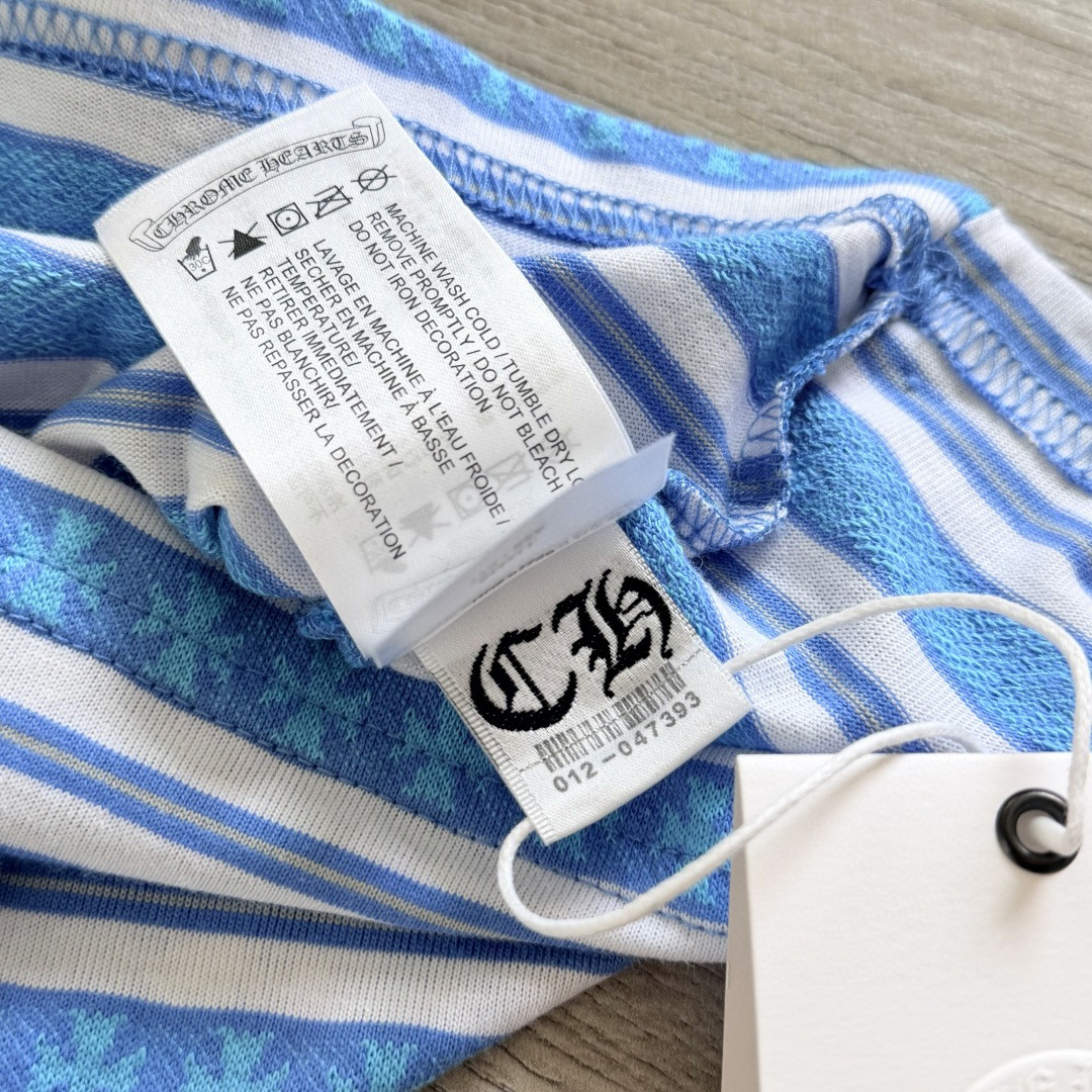 Chrome Hearts 克罗心 色织满印条纹圆领短袖 T恤 蓝色 粉色 黑色 绿色 A0 CH-036009158