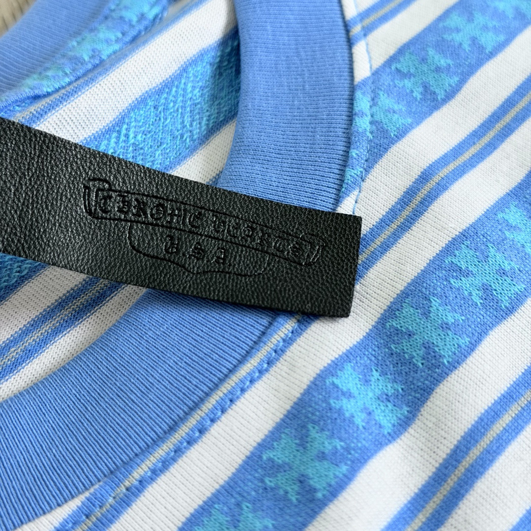 Chrome Hearts 克罗心 色织满印条纹圆领短袖 T恤 蓝色 粉色 黑色 绿色 A0 CH-036009158