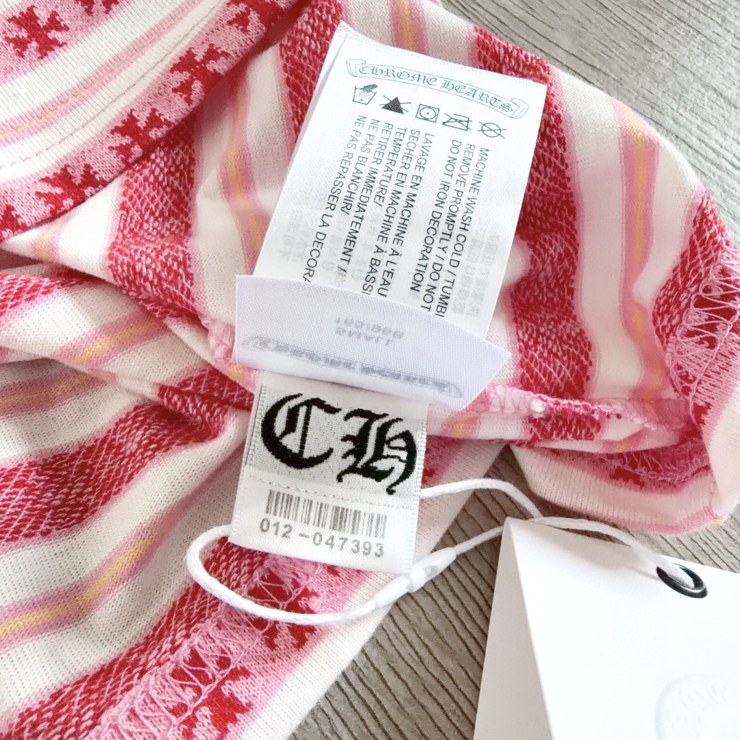 Chrome Hearts 克罗心 色织满印条纹圆领短袖 T恤 蓝色 粉色 黑色 绿色 A0 CH-036009158