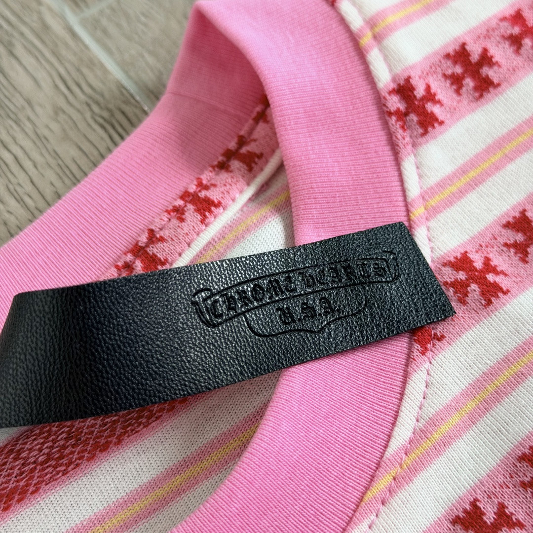 Chrome Hearts 克罗心 色织满印条纹圆领短袖 T恤 蓝色 粉色 黑色 绿色 A0 CH-036009158