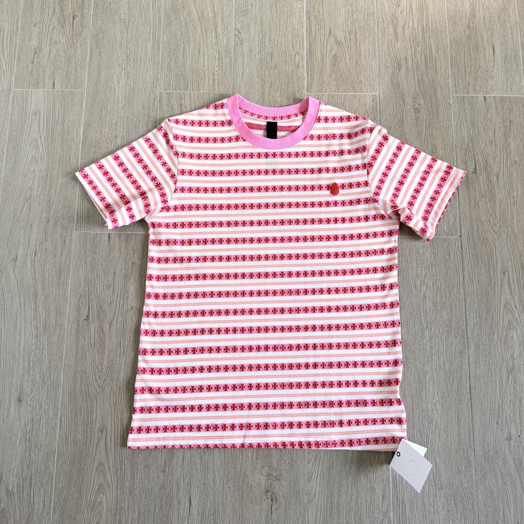 Chrome Hearts 克罗心 色织满印条纹圆领短袖 T恤 蓝色 粉色 黑色 绿色 A0 CH-036009158