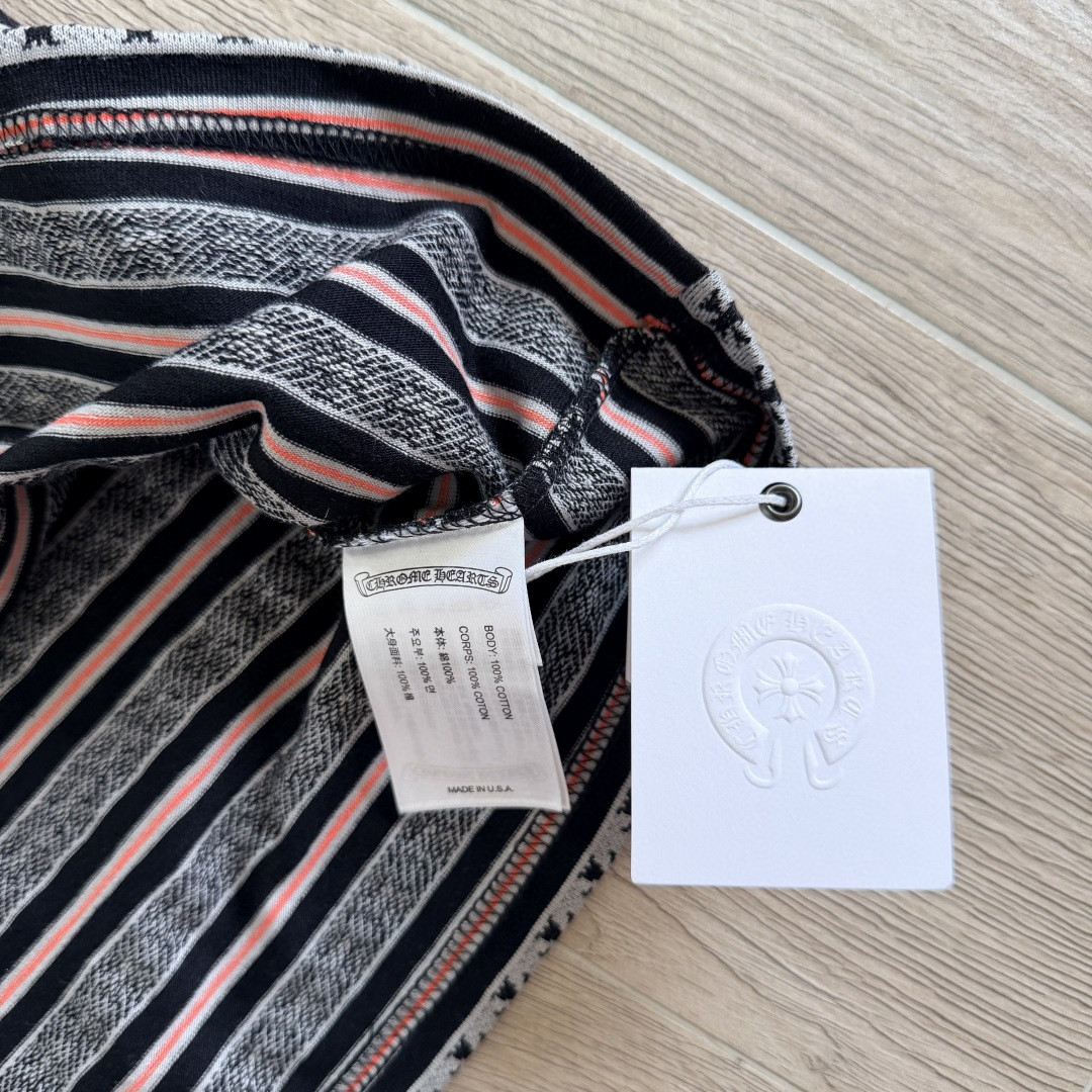 Chrome Hearts 克罗心 色织满印条纹圆领短袖 T恤 蓝色 粉色 黑色 绿色 A0 CH-036009158