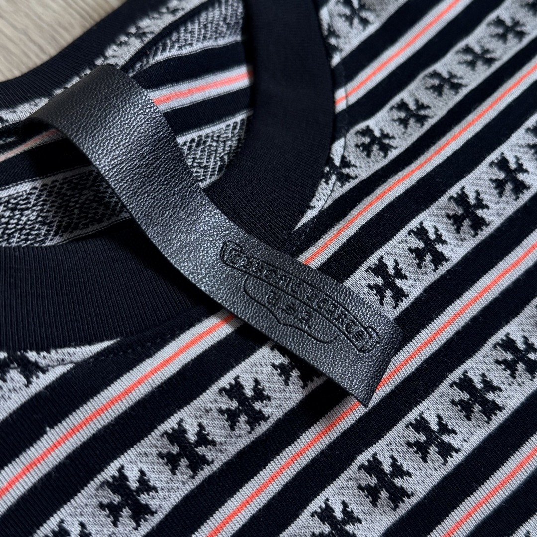 Chrome Hearts 克罗心 色织满印条纹圆领短袖 T恤 蓝色 粉色 黑色 绿色 A0 CH-036009158