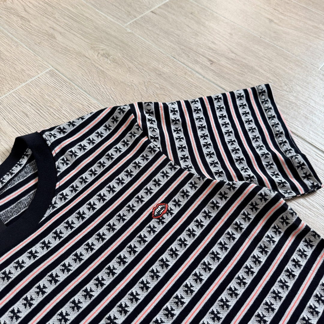 Chrome Hearts 克罗心 色织满印条纹圆领短袖 T恤 蓝色 粉色 黑色 绿色 A0 CH-036009158