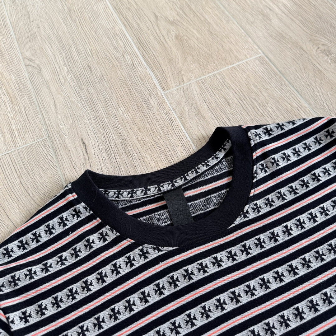 Chrome Hearts 克罗心 色织满印条纹圆领短袖 T恤 蓝色 粉色 黑色 绿色 A0 CH-036009158