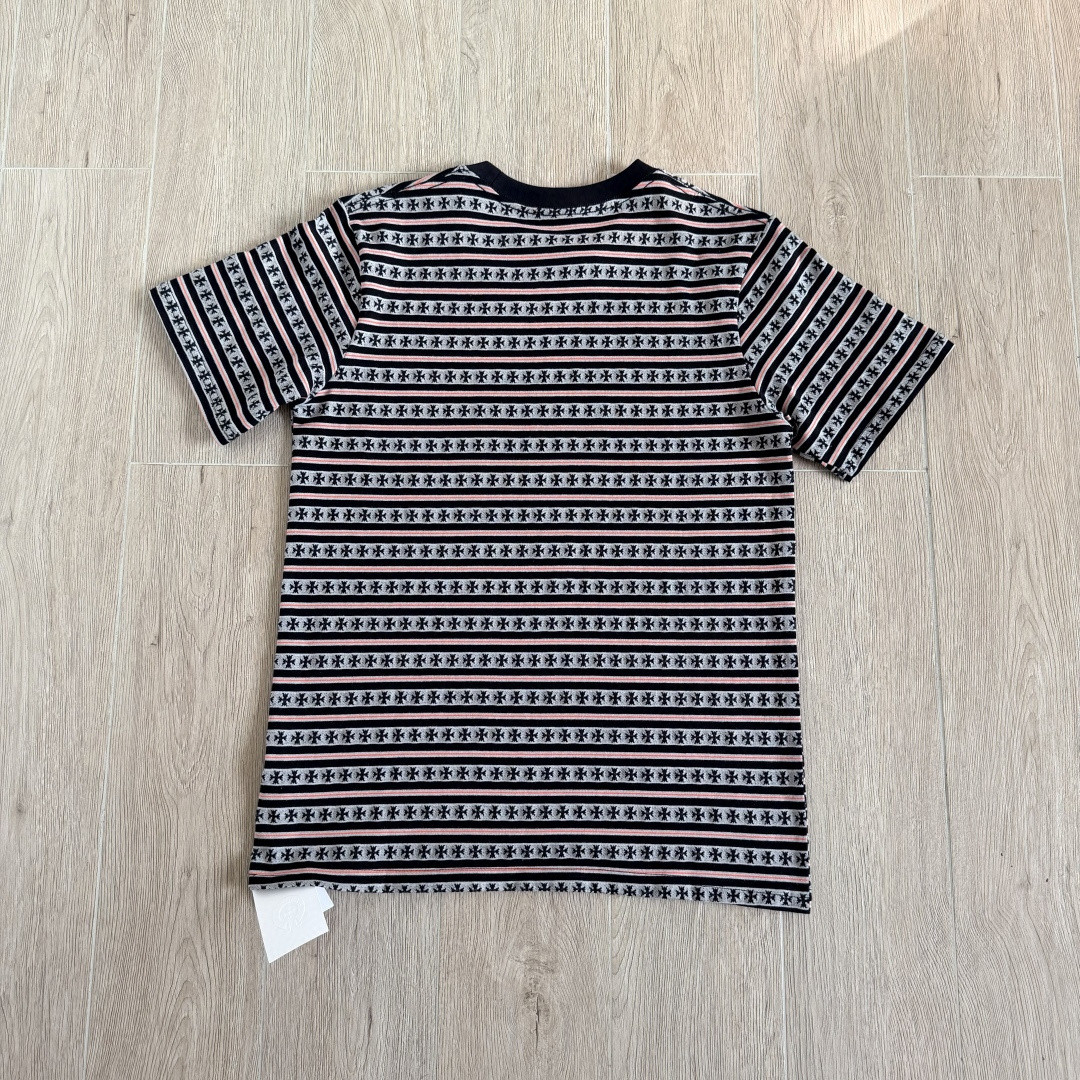 Chrome Hearts 克罗心 色织满印条纹圆领短袖 T恤 蓝色 粉色 黑色 绿色 A0 CH-036009158