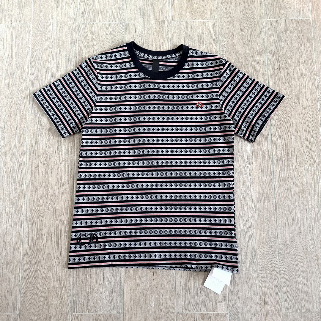 Chrome Hearts 克罗心 色织满印条纹圆领短袖 T恤 蓝色 粉色 黑色 绿色 A0 CH-036009158