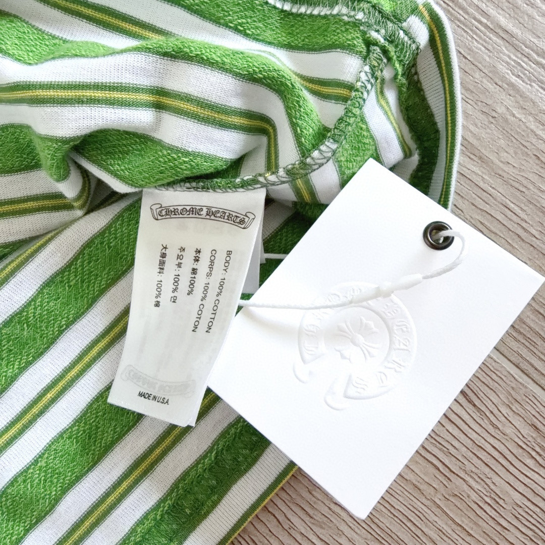 Chrome Hearts 克罗心 色织满印条纹圆领短袖 T恤 蓝色 粉色 黑色 绿色 A0 CH-036009158