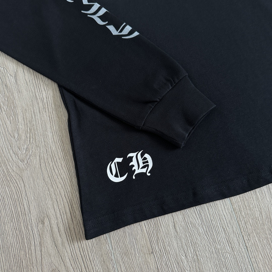 ]Chrome Hearts 克罗心 CH 宝剑藤蔓烫银梵文圆领长袖T恤 黑色 白色
