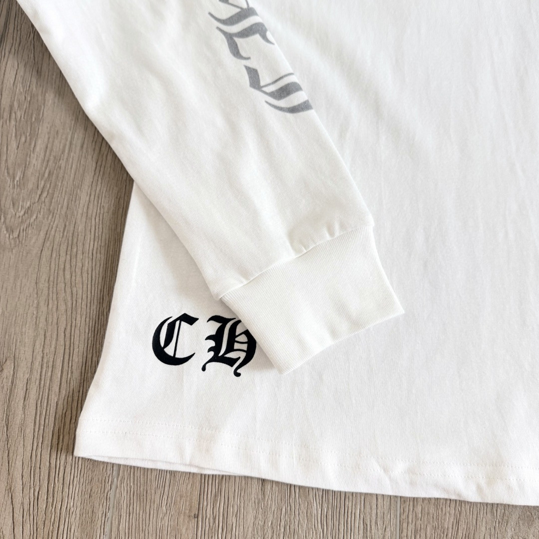 ]Chrome Hearts 克罗心 CH 宝剑藤蔓烫银梵文圆领长袖T恤 黑色 白色