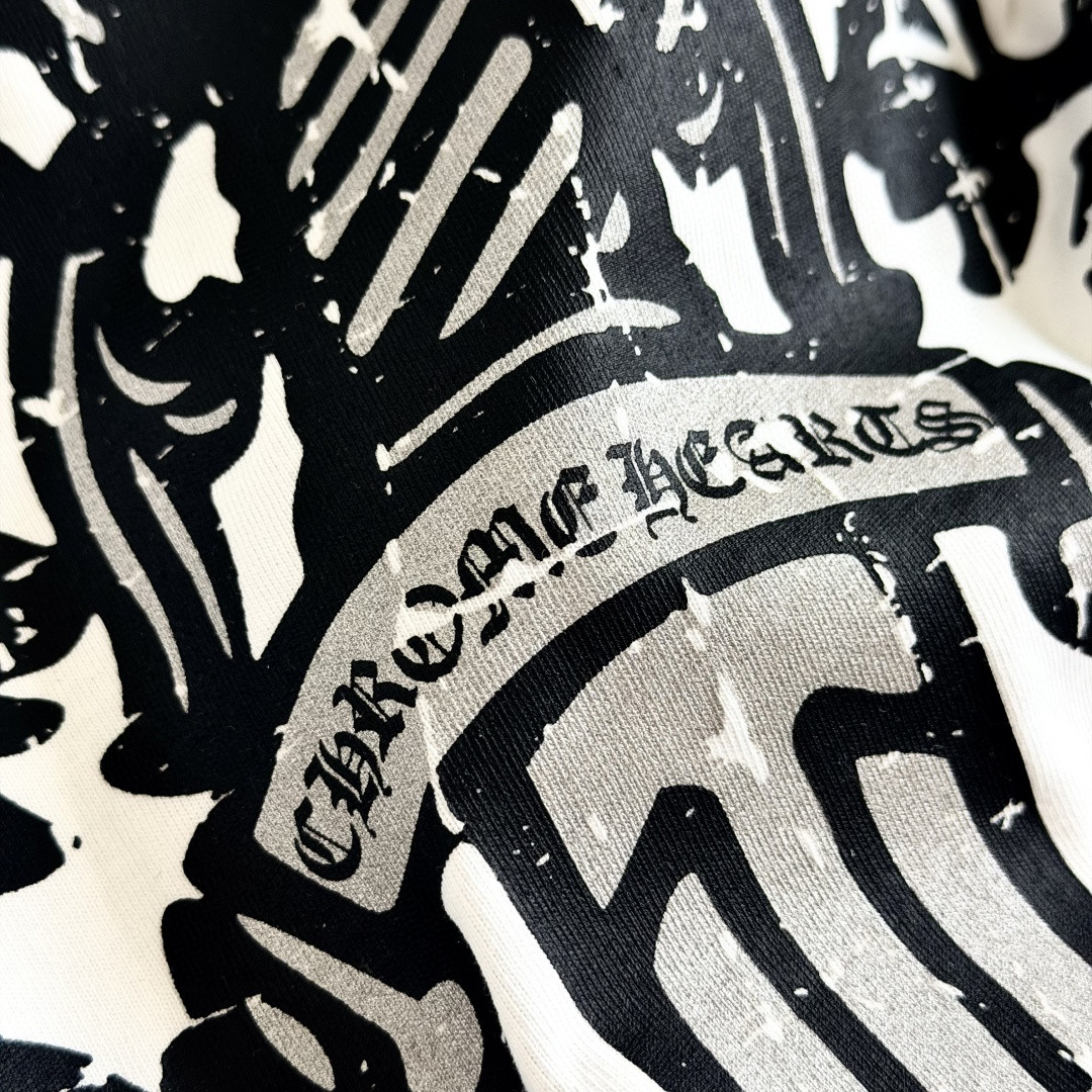 ]Chrome Hearts 克罗心 CH 宝剑藤蔓烫银梵文圆领长袖T恤 黑色 白色