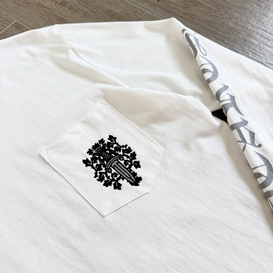 ]Chrome Hearts 克罗心 CH 宝剑藤蔓烫银梵文圆领长袖T恤 黑色 白色
