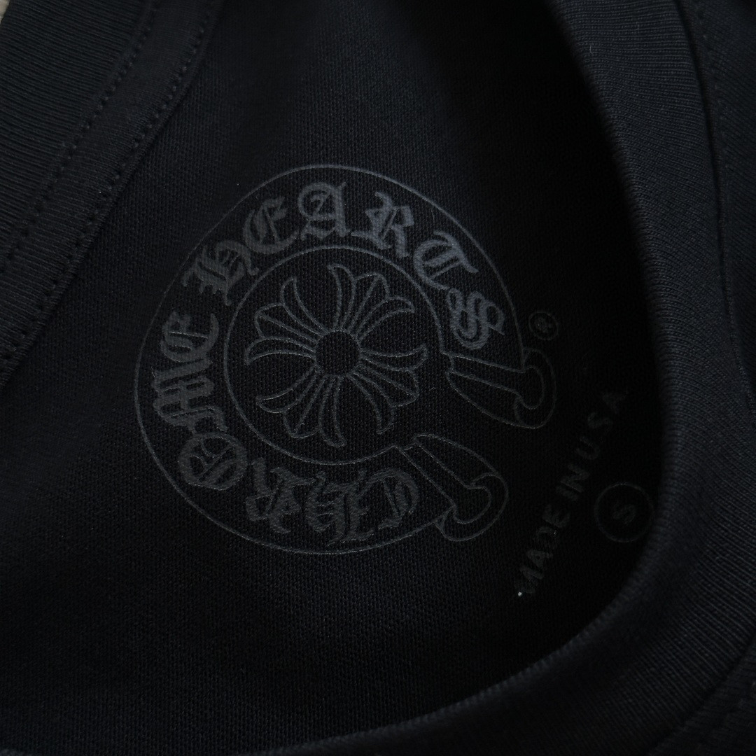 Chrome Hearts 克罗心 CH 宝剑藤蔓条纹撞色梵文圆领长袖T恤 黑橙色