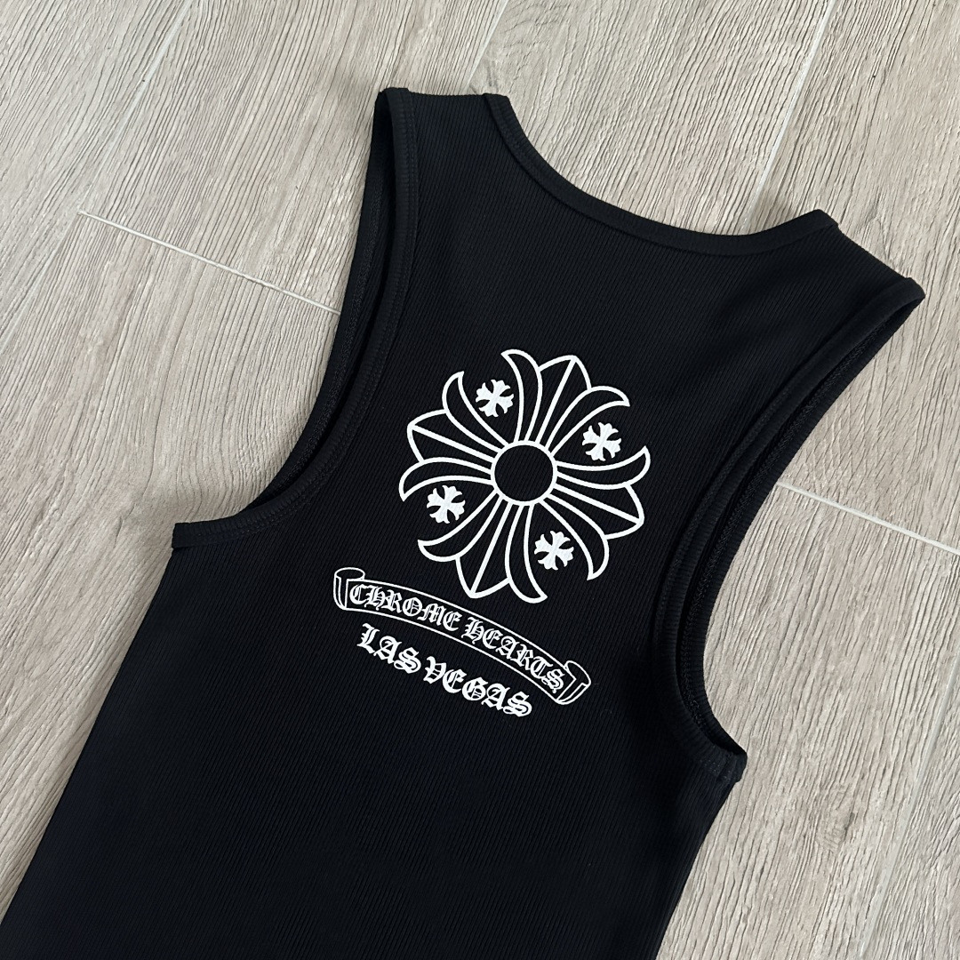 Chrome Hearts CH 克罗心 十字架卷轴印花背心 女款 黑色