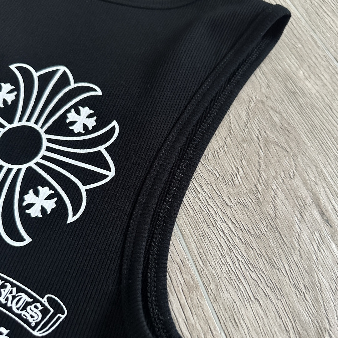 Chrome Hearts CH 克罗心 十字架卷轴印花背心 女款 黑色