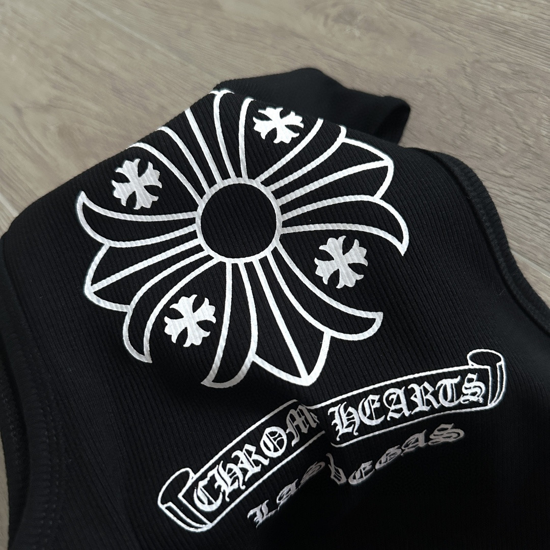 Chrome Hearts CH 克罗心 十字架卷轴印花背心 女款 黑色