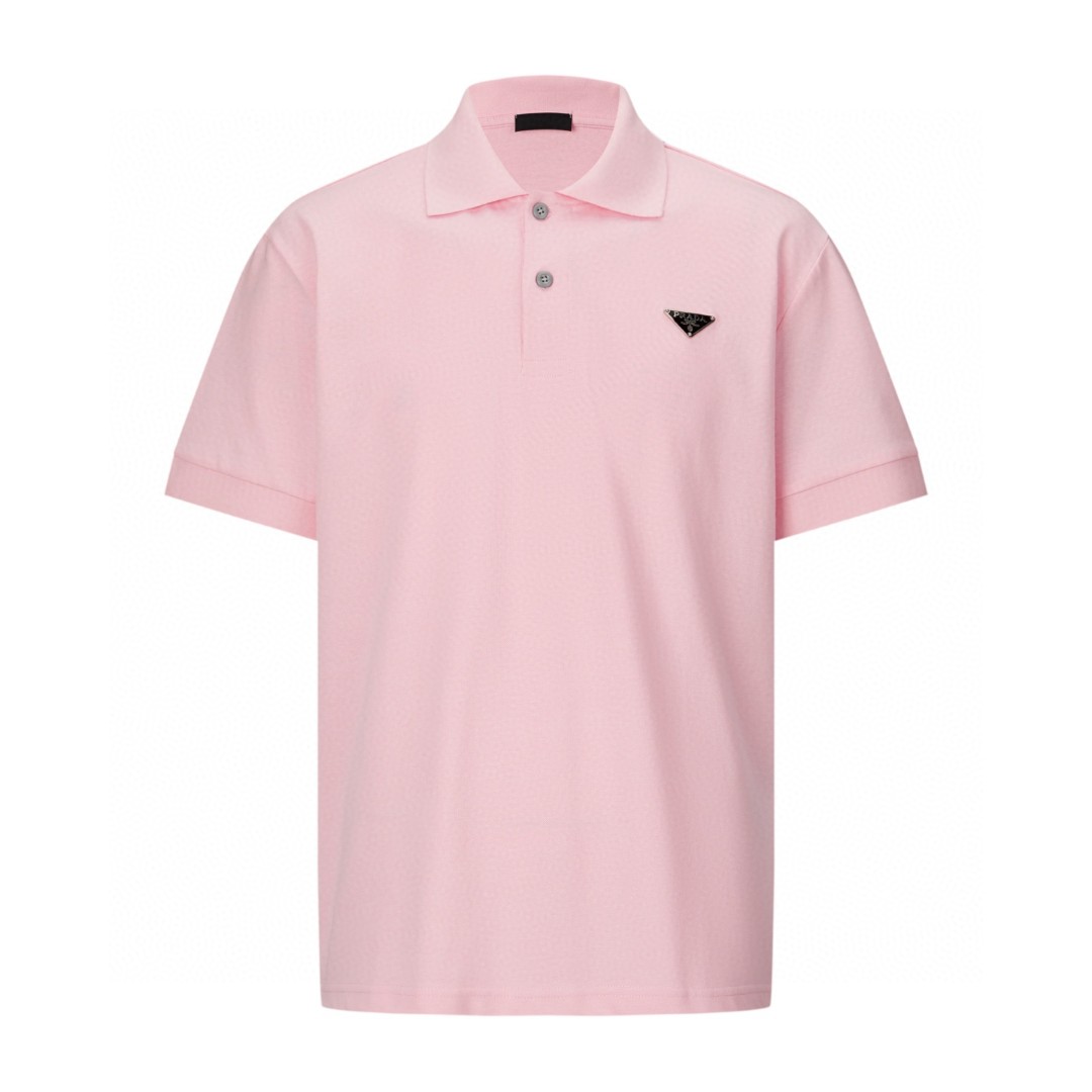 PRADA 普拉达 钢标翻领Polo衫 短袖 夏季 藏蓝色 粉色 A7 UJN444-1867-F0E18-S-WM3