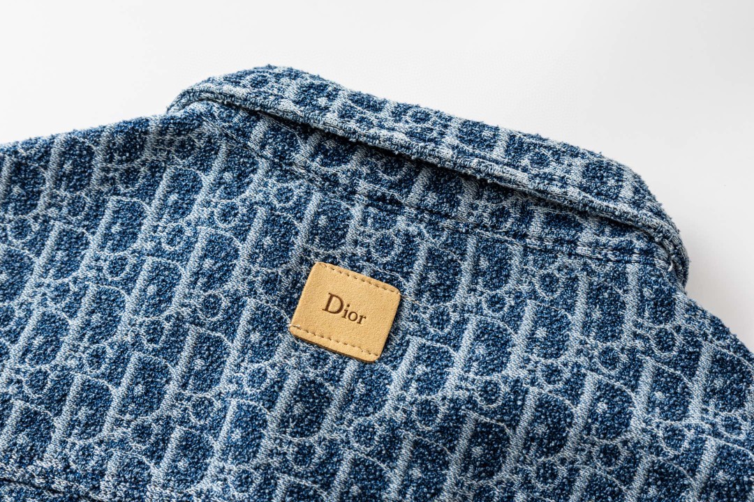 DIOR 迪奥 满印提花混纺斜纹衬衫 夏季 短袖 蓝色 B0 693D597A3088-C580