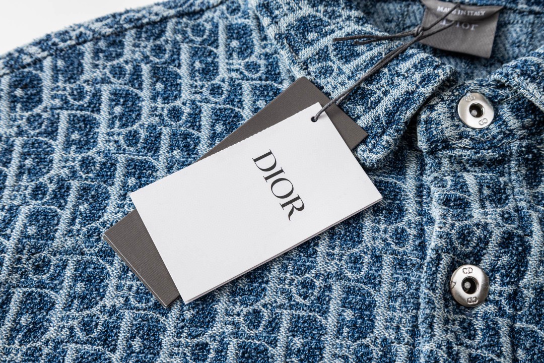 DIOR 迪奥 满印提花混纺斜纹衬衫 夏季 短袖 蓝色 B0 693D597A3088-C580