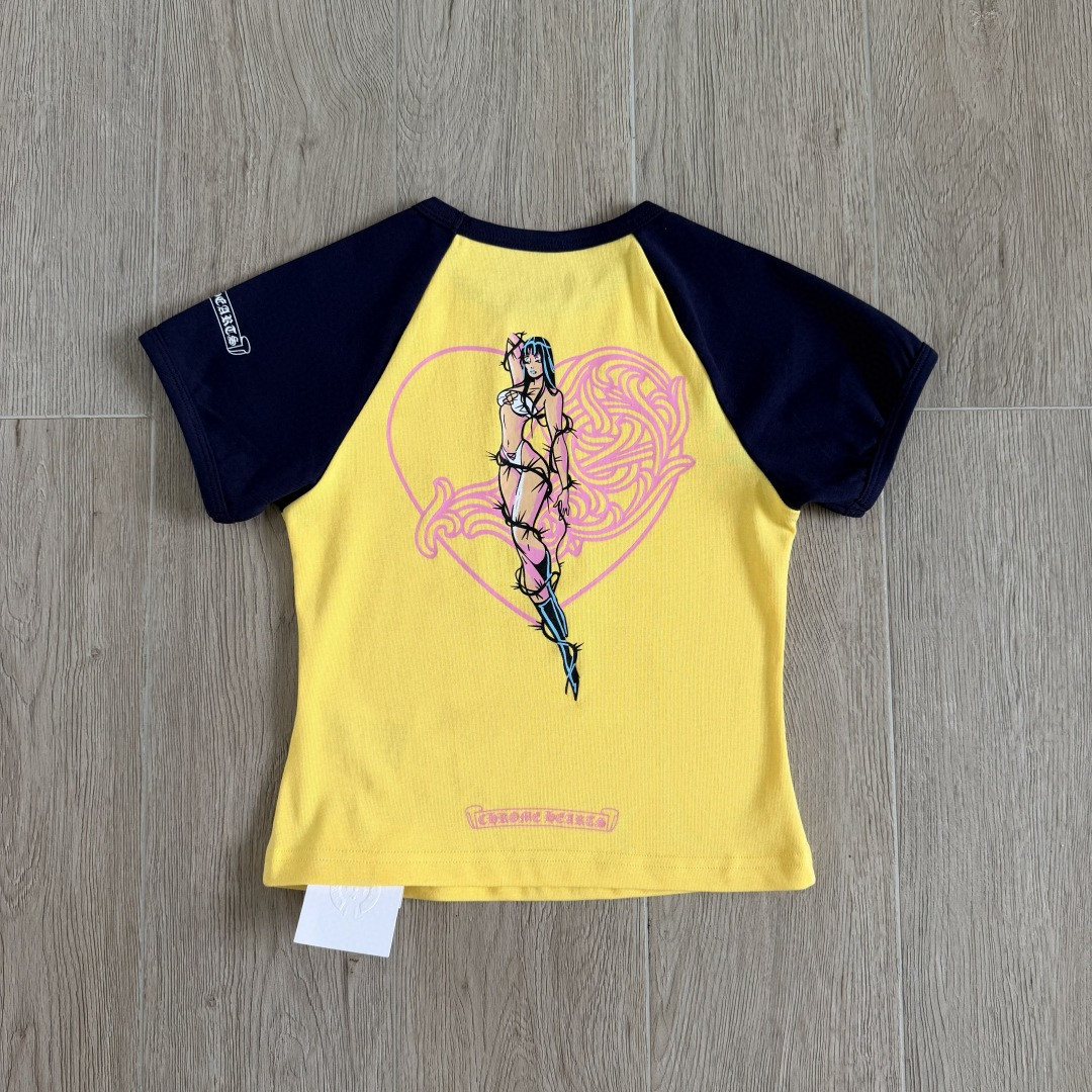 Chrome Hearts CH 克罗心 Deadly doll 联名款插肩袖印花短袖 T恤 女款 黄色