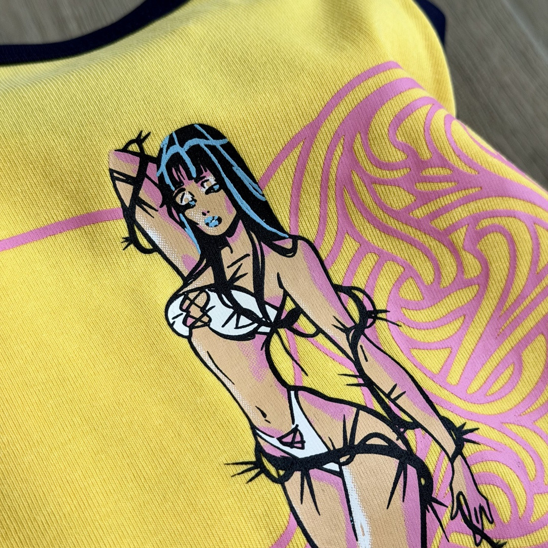 Chrome Hearts CH 克罗心 Deadly doll 联名款插肩袖印花短袖 T恤 女款 黄色