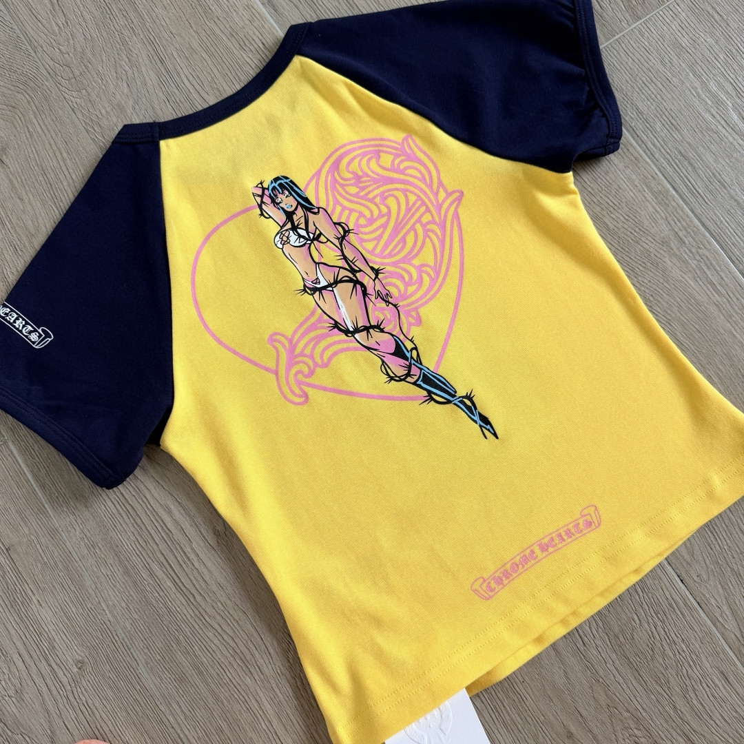 Chrome Hearts CH 克罗心 Deadly doll 联名款插肩袖印花短袖 T恤 女款 黄色