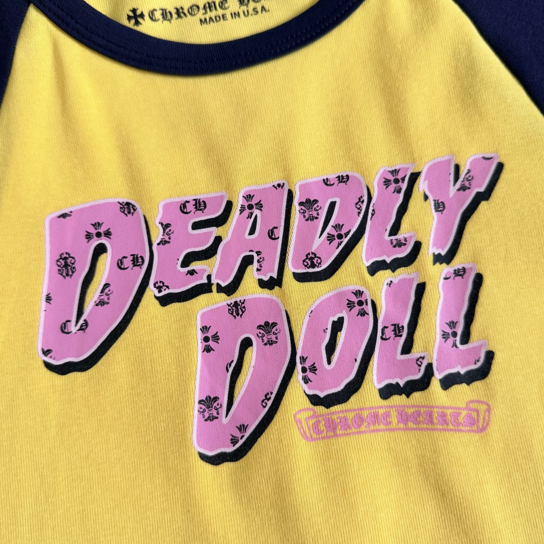 Chrome Hearts CH 克罗心 Deadly doll 联名款插肩袖印花短袖 T恤 女款 黄色