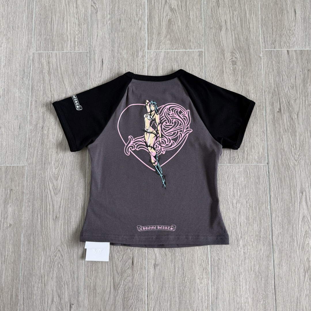Chrome Hearts CH 克罗心 Deadly doll 联名款插肩袖印花短袖 T恤 女款 灰色