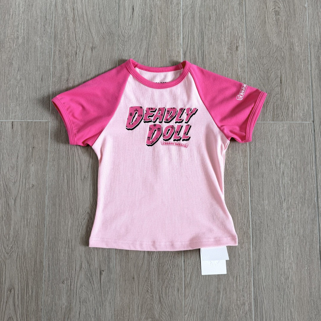 Chrome Hearts CH 克罗心 Deadly doll 联名款插肩袖印花短袖 T恤 女款 粉色