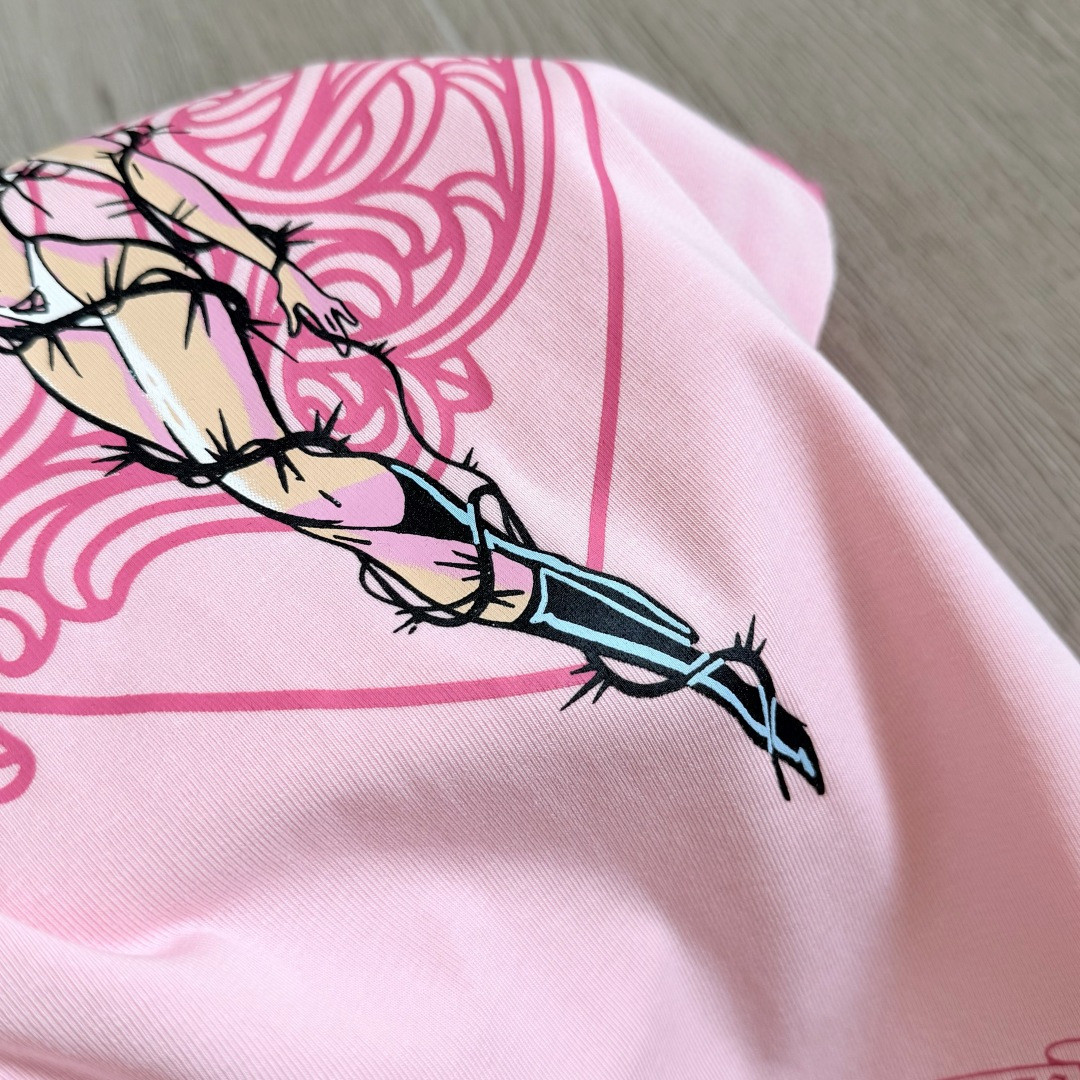 Chrome Hearts CH 克罗心 Deadly doll 联名款插肩袖印花短袖 T恤 女款 粉色