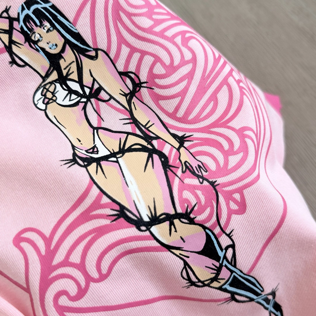 Chrome Hearts CH 克罗心 Deadly doll 联名款插肩袖印花短袖 T恤 女款 粉色