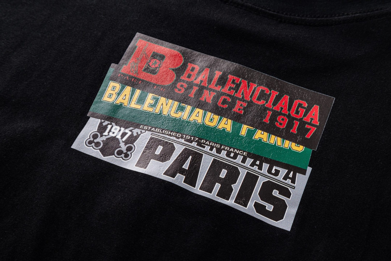 Balenciaga 巴黎世家 重工叠胶贴标圆领短袖 T恤 夏季 白色 黑色 A0 