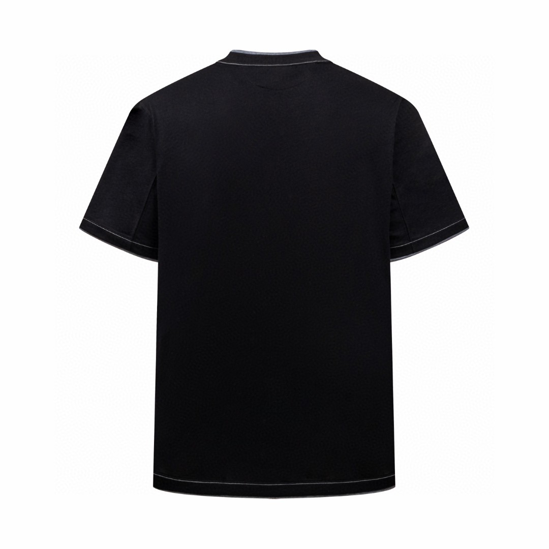 Brunello Cucinelli BC 拼色刺绣标识刺绣假两件圆领短袖 T恤 黑色 A5 MOB137451G-CCB75