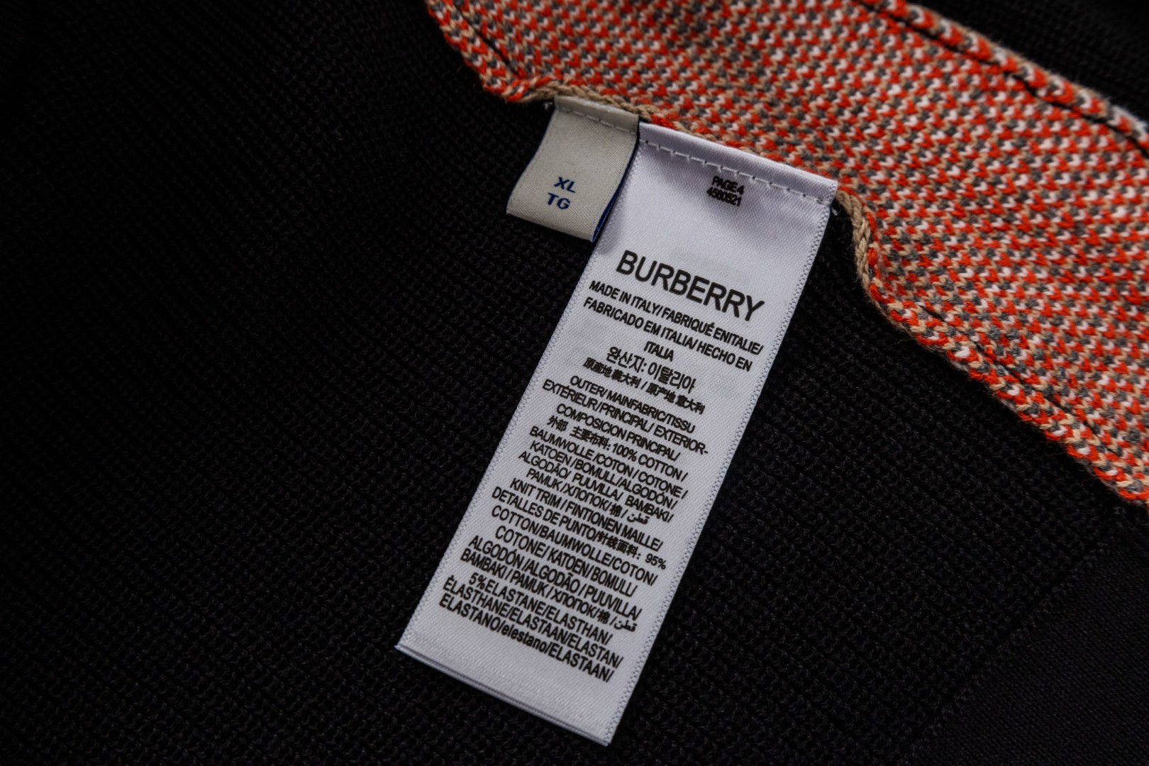 Burberry 巴宝莉格纹织带针织Polo衫 短袖 T恤 夏季 黑色 B0