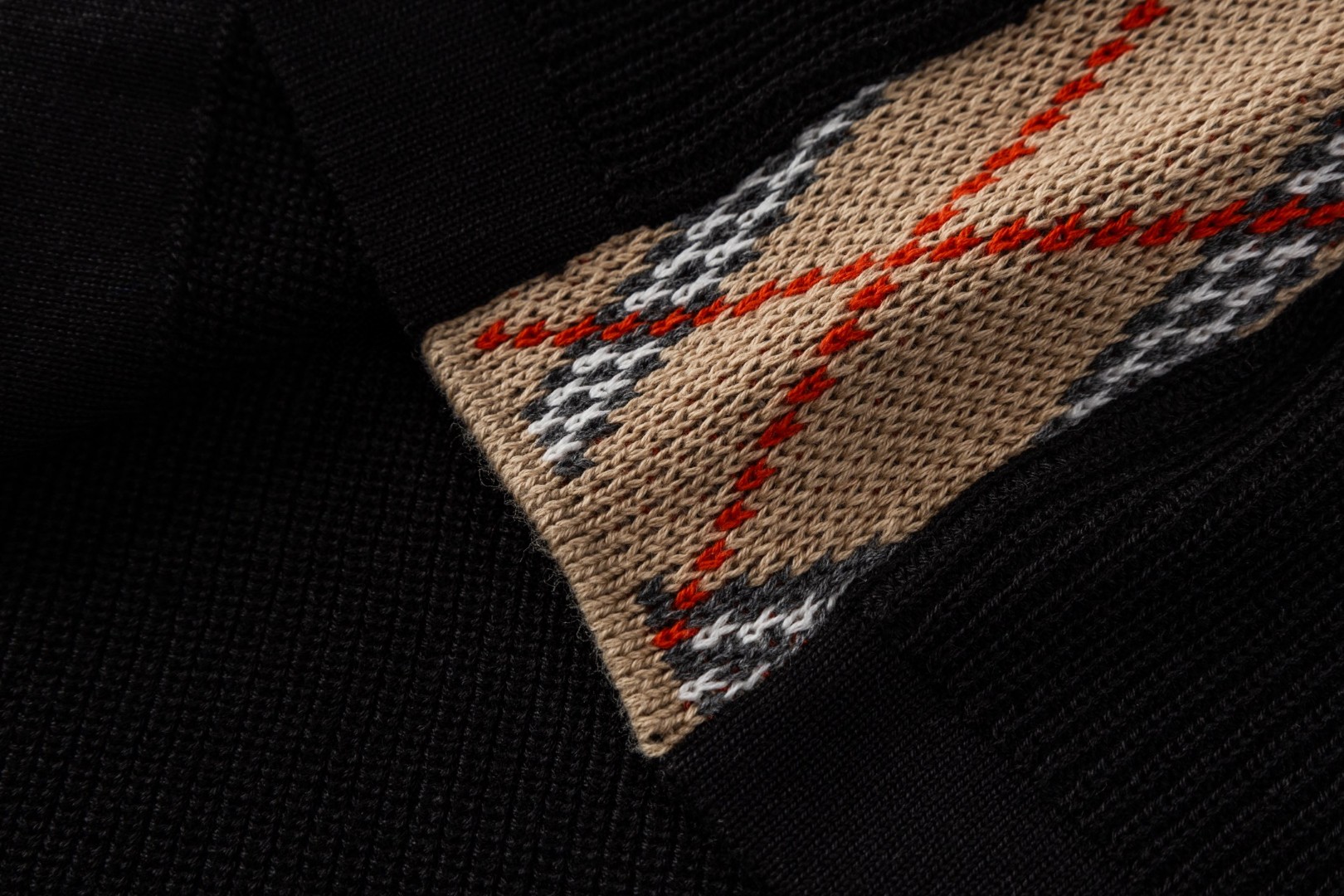 Burberry 巴宝莉格纹织带针织Polo衫 短袖 T恤 夏季 黑色 B0