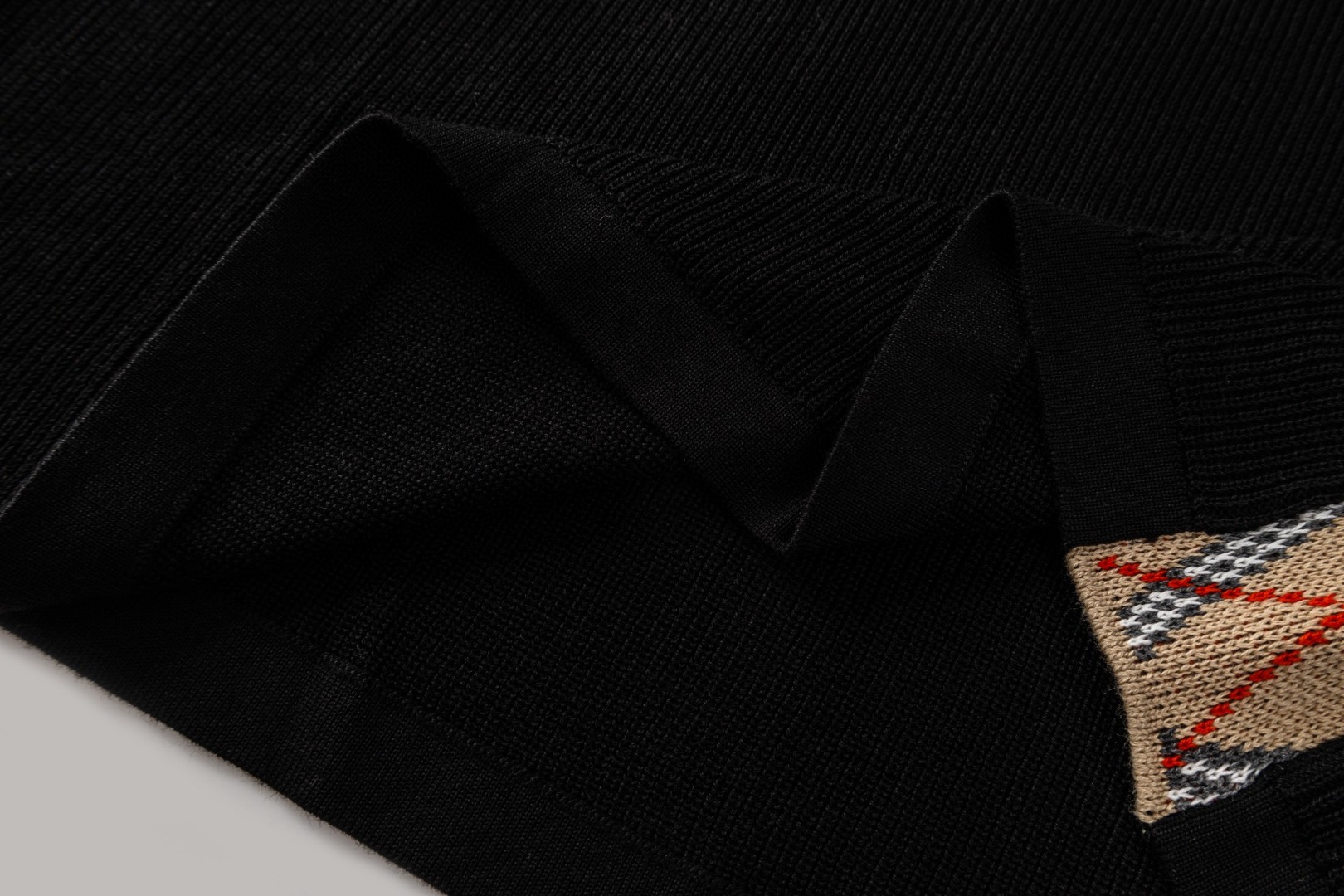 Burberry 巴宝莉格纹织带针织Polo衫 短袖 T恤 夏季 黑色 B0