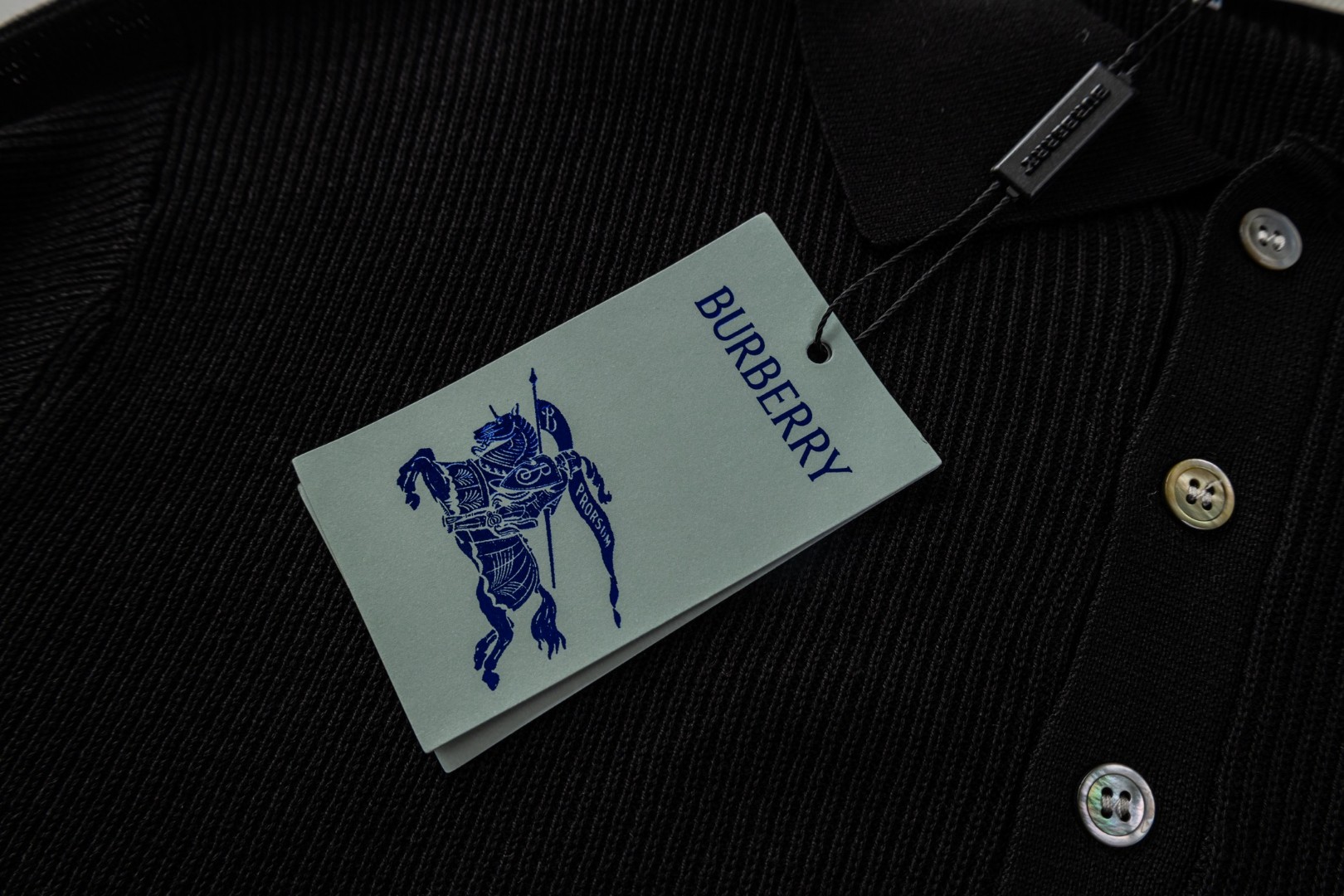 Burberry 巴宝莉格纹织带针织Polo衫 短袖 T恤 夏季 黑色 B0