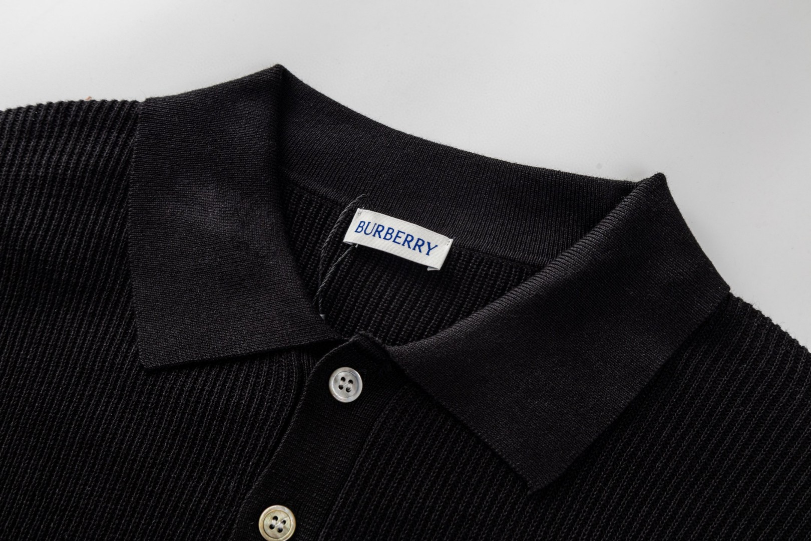 Burberry 巴宝莉格纹织带针织Polo衫 短袖 T恤 夏季 黑色 B0