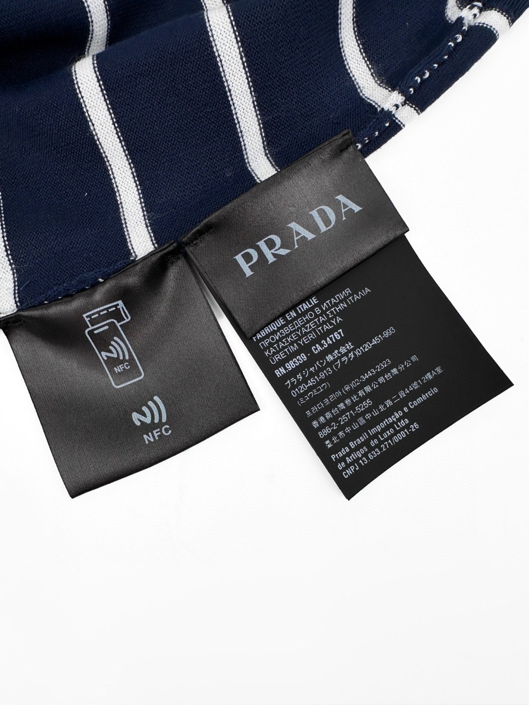 PRADA 普拉达 徽标条纹针织Polo衫 短袖 夏季 白色 蓝色 B0 UMF327-194E-F0UB0-S-OOO