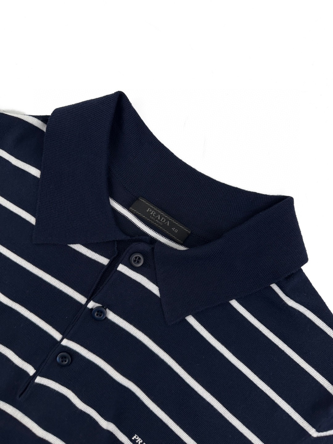 PRADA 普拉达 徽标条纹针织Polo衫 短袖 夏季 白色 蓝色 B0 UMF327-194E-F0UB0-S-OOO