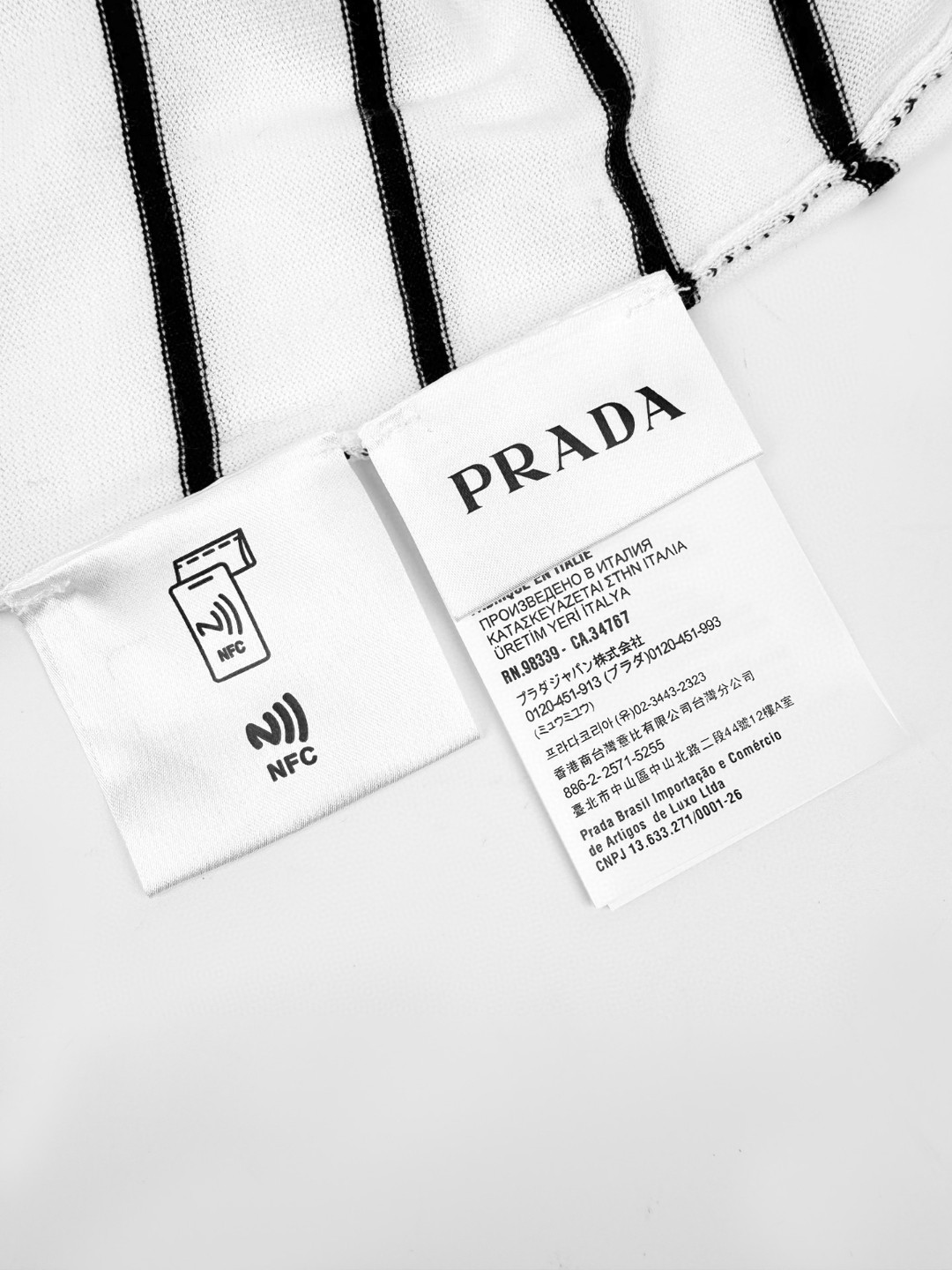 PRADA 普拉达 徽标条纹针织Polo衫 短袖 夏季 白色 蓝色 B0 UMF327-194E-F0UB0-S-OOO