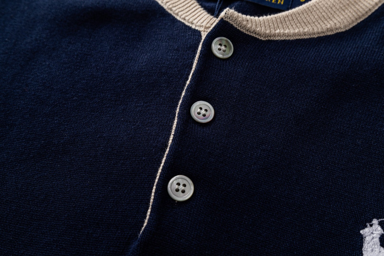 Ralph Lauren 拉夫劳伦 拼色亨利领标识刺绣针织衫 短袖 灰色 蓝色 B0 