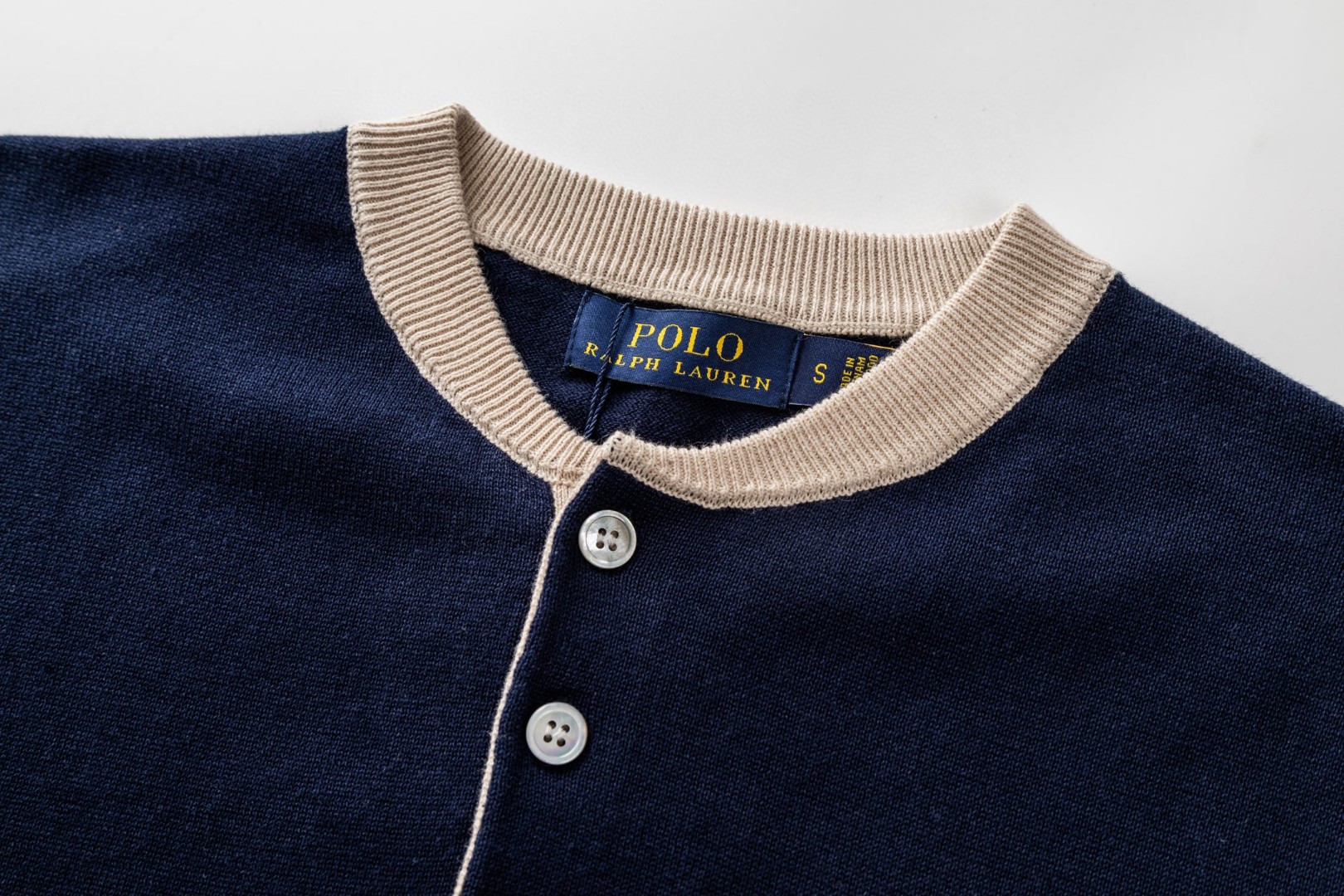 Ralph Lauren 拉夫劳伦 拼色亨利领标识刺绣针织衫 短袖 灰色 蓝色 B0 